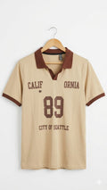 Boys Retro Varsity V-Neck Polo Shirt – Beige & Brown