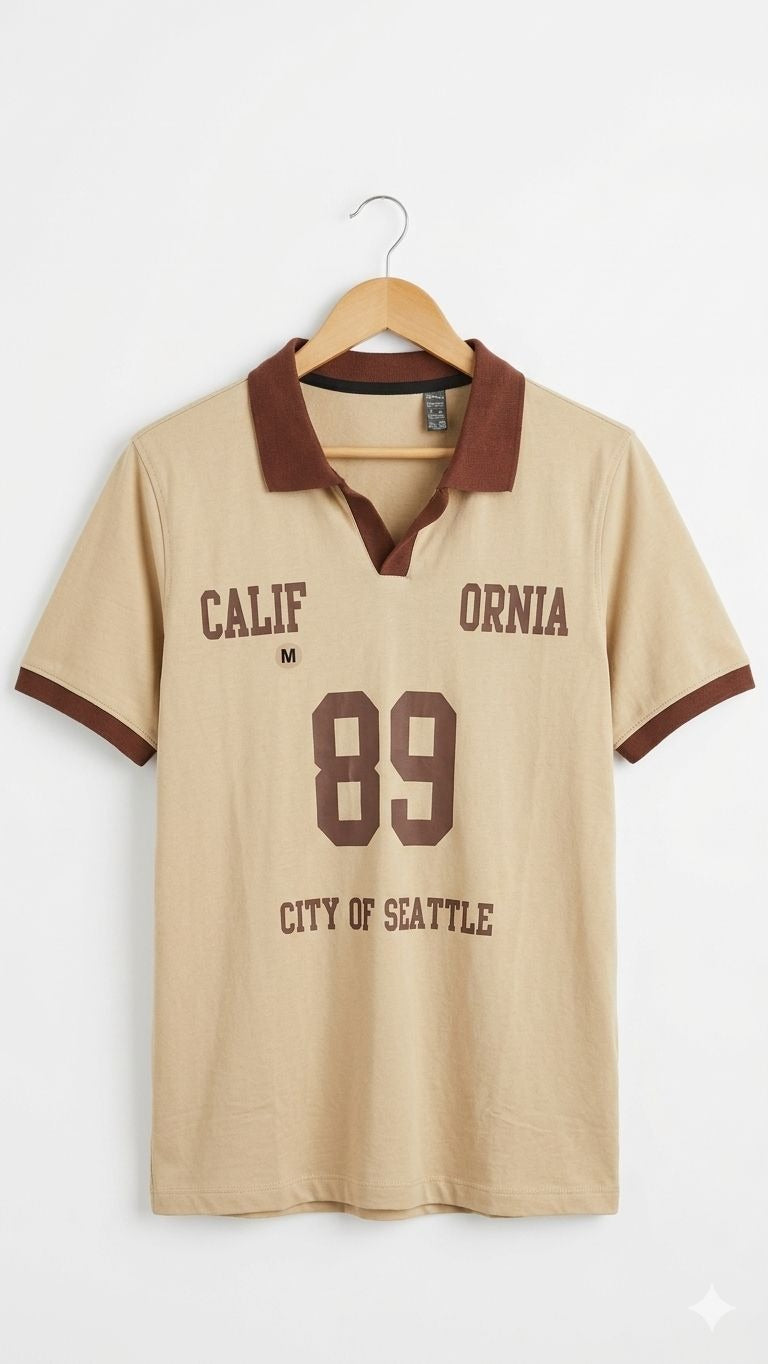 Boys Retro Varsity V-Neck Polo Shirt – Beige & Brown