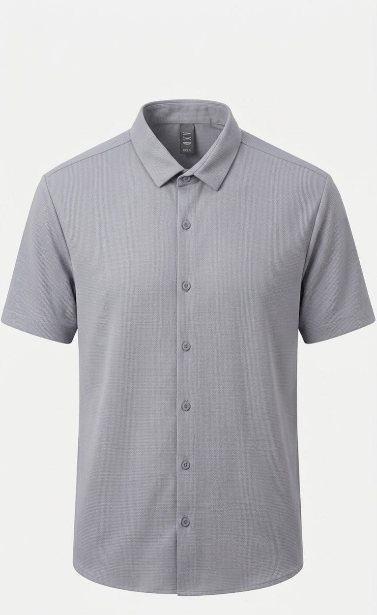 Men’s Textured Short-Sleeve Casual Shirt – Slate Grey