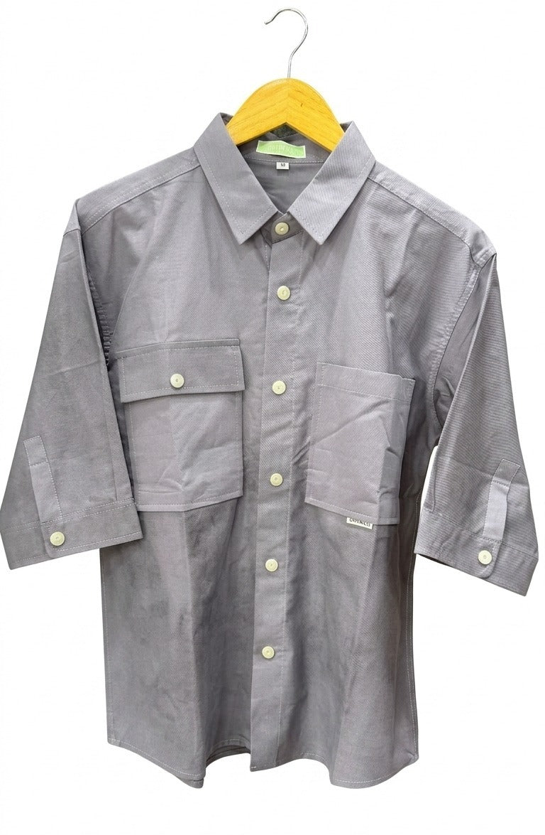 Premium Men's Grey Utility Shirt - Half Sleeve Cotton Overshirt